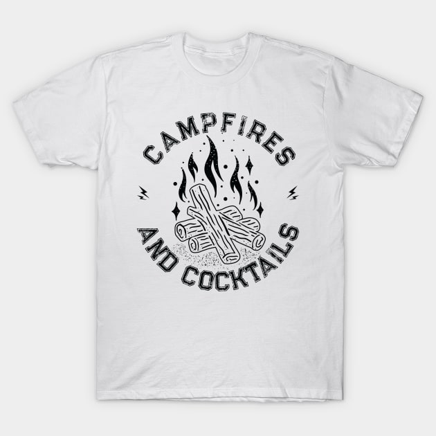 Campfires and Cocktails Bonfire Camping Men Women Campfire T-Shirt by Vixel Art